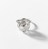 Adjustable Rhodium-Plated Flower Sphere Ring