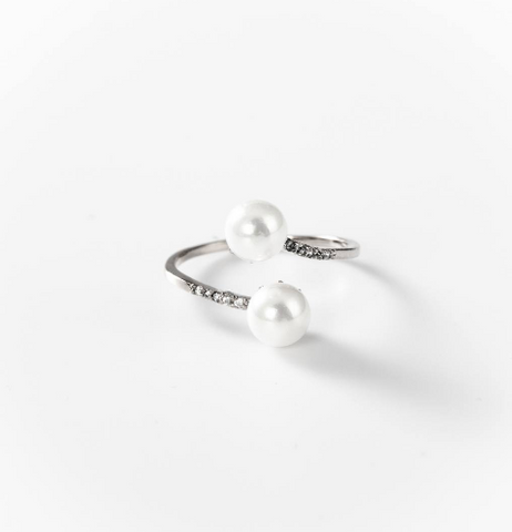 Chogan Double Pearl Ring – Rhodium-Plated
