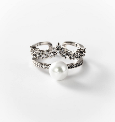 Chogan Royal Pearl Ring – Rhodium-Plated