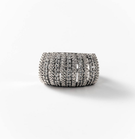 Chogan Pavé Deco Ring – Rhodium-Plated